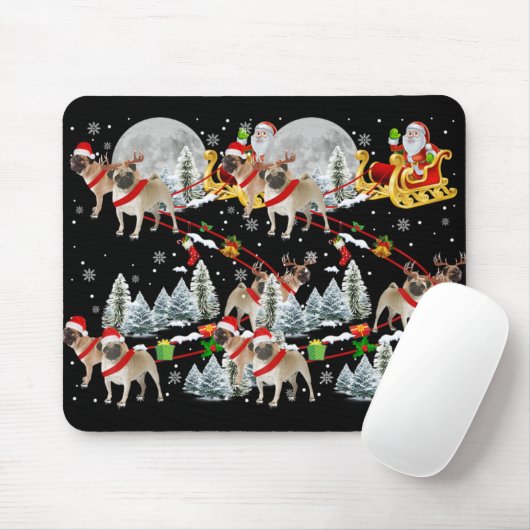 Xmas Pug Sledge Christmas Sledge Santa Dog T Shirt Mousepad (Mit Mouse)
