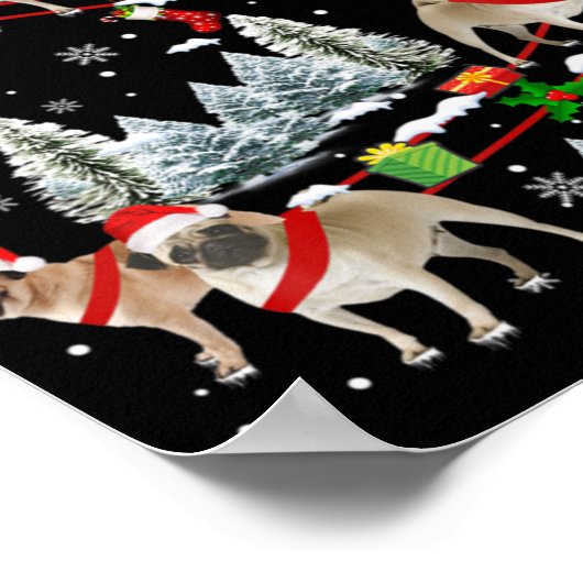 Xmas Pug Sledge Christmas Sledge Santa Dog T Shirt Poster (Ecke)