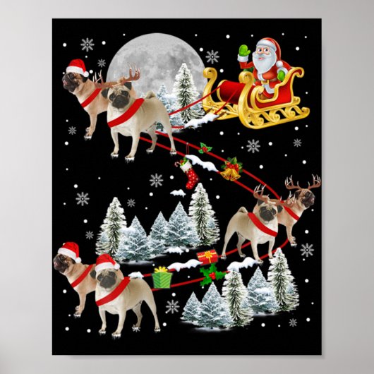 Xmas Pug Sledge Christmas Sledge Santa Dog T Shirt Poster (Vorne)