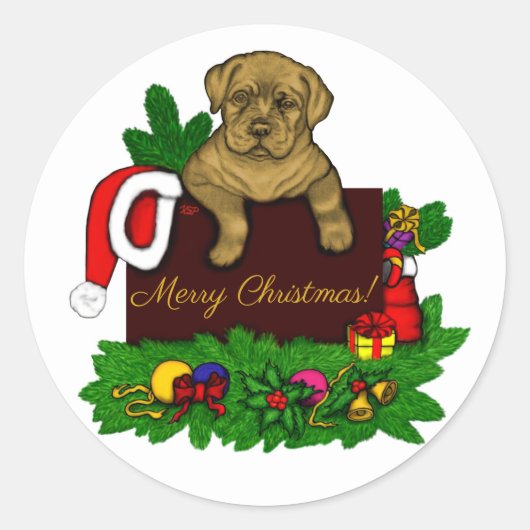 XMas Puppy Runder Aufkleber (Vorderseite)