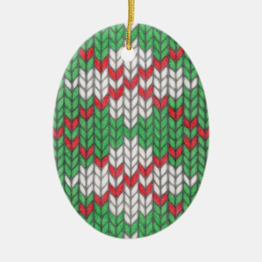 XMAS RAUTE STRICK Keramik Oval Ornament (Vorne)