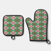 XMAS RAUTE STRICK Oven Mitt & Pot Holder Set (Vorderseite)