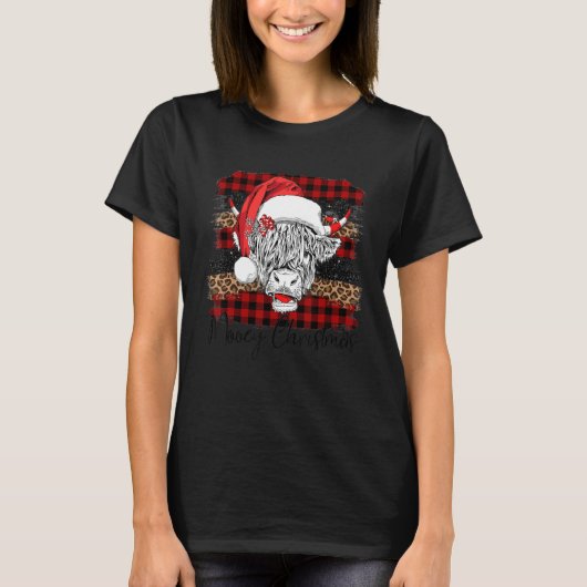 Xmas Red Buffalo Plaid Cow Santa Claus Hat Mooey C T-Shirt (Vorderseite)