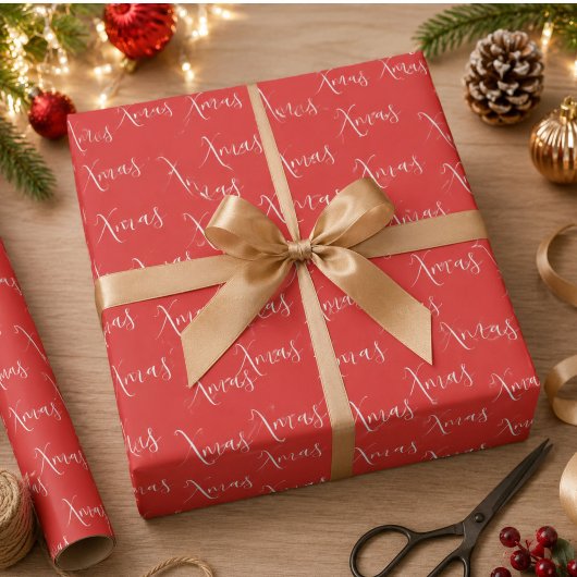 Xmas Red Script Pattern Weihnachtsfeiertag Geschenkpapier