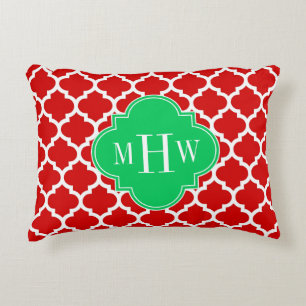 Xmas Red White Marokko #5 Emerald Name Monogram Dekokissen