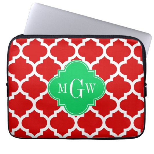 Xmas Red White Marokko #5 Emerald Name Monogram Laptopschutzhülle (Vorderseite)