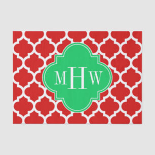 Xmas Red White Marokko #5 Emerald Name Monogram Seidenpapier