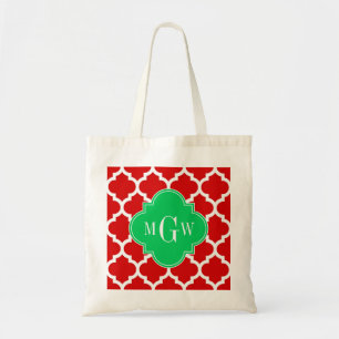 Xmas Red White Marokko #5 Emerald Name Monogram Tragetasche