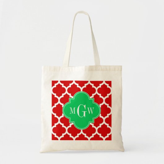 Xmas Red White Marokko #5 Emerald Name Monogram Tragetasche (Vorne)