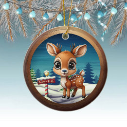 Xmas Reindeer Wildlife North Pole Deer Rustic 🎄🦌 Keramik Ornament