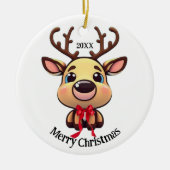 Xmas Rentier, Reh mit Geweih, Cartoon grafisch Keramik Ornament (Vorne)