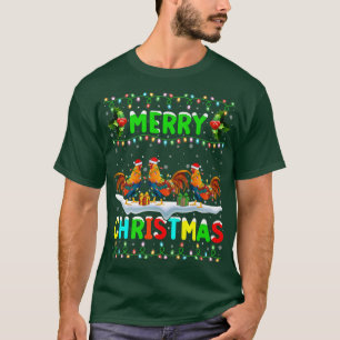 Xmas Rooster Bird Lighting Weihnachtsmannmütze Mer T-Shirt