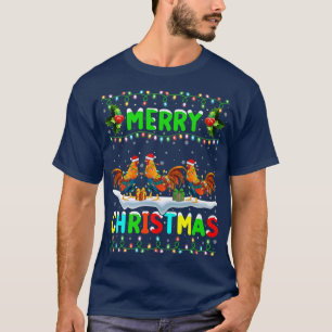 Xmas Rooster Bird Lighting Weihnachtsmannmütze Mer T-Shirt