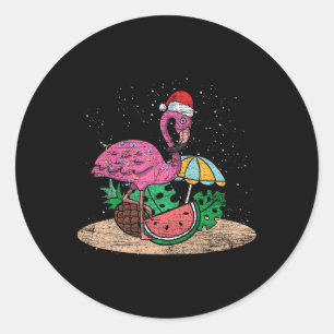 Xmas Rosa Flamingo Hawaii Sommer Tropisches Weihna Runder Aufkleber