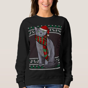 Xmas Russian Blue Cat Weihnachtsmannmütze Ugge Wei Sweatshirt