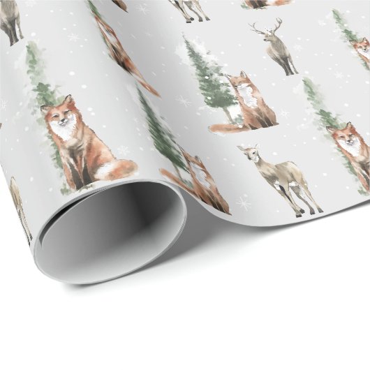 Xmas Rustic Kraft Elegant Schneewintertiere Geschenkpapier (Rolleneckpunkt)
