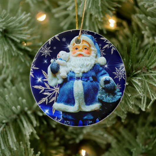 XMAS SANTA BLUE ICE CRYSTALS KERAMIK ORNAMENT (Baum)