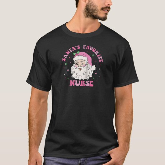 Xmas Santa Funny Nursing Retro Pink Christma T-Shirt (Vorderseite)
