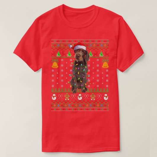Xmas Santa Hat German Wirehaired Pointer Dog Ugly  T-Shirt (Design vorne)