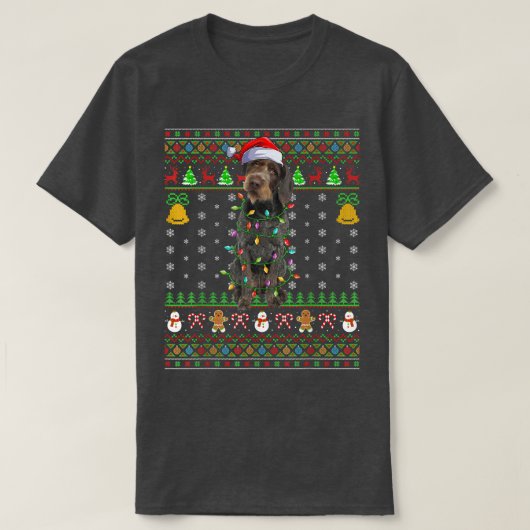 Xmas Santa Hat German Wirehaired Pointer Dog Ugly  T-Shirt (Design vorne)