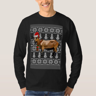 Xmas Santa Hat Goat Farm Animal Ugly Christmas T-Shirt
