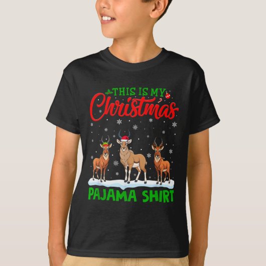 Xmas Santa Hat Reindeer Antelope Christmas Pajama T-Shirt (Vorderseite)
