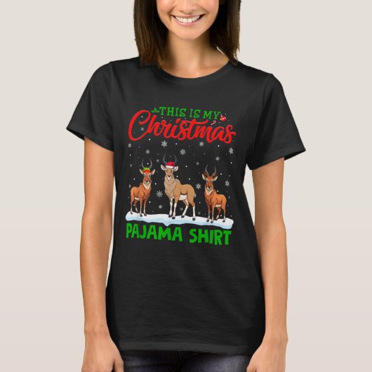 Xmas Santa Hat Reindeer Antelope Christmas Pajama T-Shirt (Vorderseite)