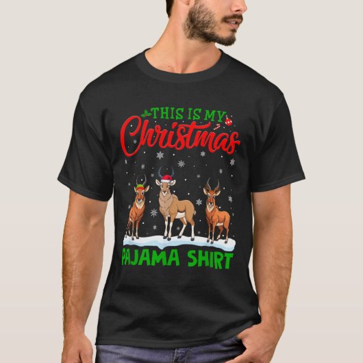 Xmas Santa Hat Reindeer Antelope Christmas Pajama  T-Shirt (Vorderseite)