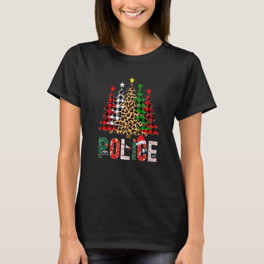Xmas Santa Police Leopard Plaid Print Christmas Tr T-Shirt (Vorderseite)