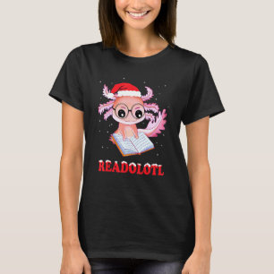 Xmas Santa Readolotl Bookworm Book Reading Amphibi T-Shirt