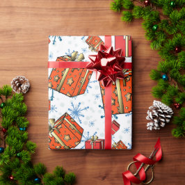 Xmas Scandi Snowflakes Red Packages Umschlagpapier Geschenkpapier