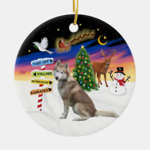 Xmas-Schilder - Roter Siberian Husky Keramikornament