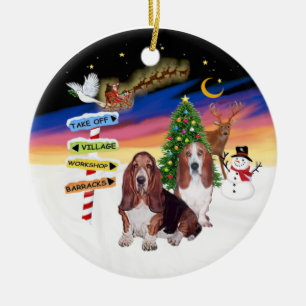 Xmas-Schilder - Zwei Basset Hounds Keramikornament