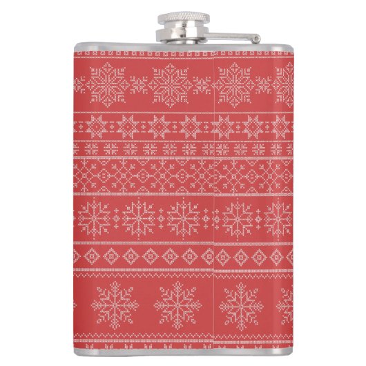 Xmas Schneeflocke hässlich Pullover Strickmode rot Flachmann (Rückseite)