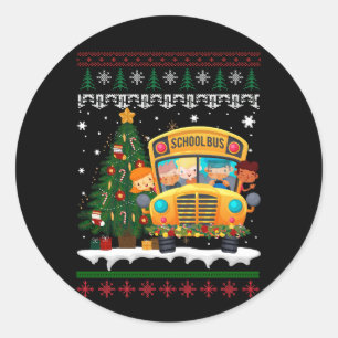 Xmas School Bus Driver Squad Reindeer Santa Merry Runder Aufkleber