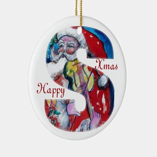 XMAS SCHREIBEN /SANTA CLAUS MIT VIOLIN MONOGRAMM KERAMIKORNAMENT (Rechts)