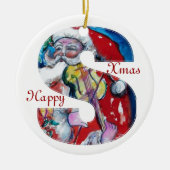 XMAS SCHREIBEN /SANTA CLAUS MIT VIOLIN MONOGRAMM KERAMIKORNAMENT (Vorne)