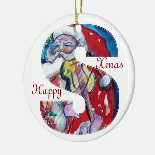 XMAS SCHREIBEN /SANTA CLAUS MIT VIOLIN MONOGRAMM KERAMIKORNAMENT (Links)