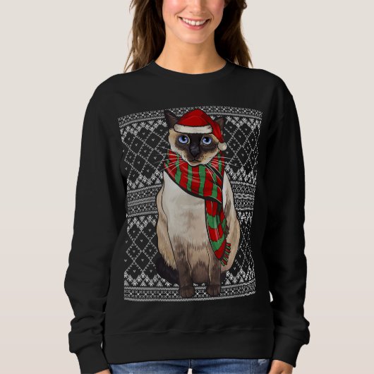 Xmas Siamese Cat Santa Claus Hat Uggge Weihnachten Sweatshirt (Vorderseite)