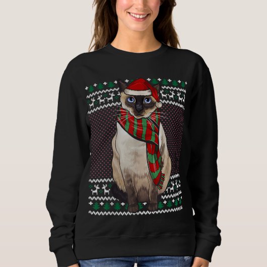 Xmas Siamese Cat Weihnachtsmannmütze Ugi Weihnacht Sweatshirt (Vorderseite)
