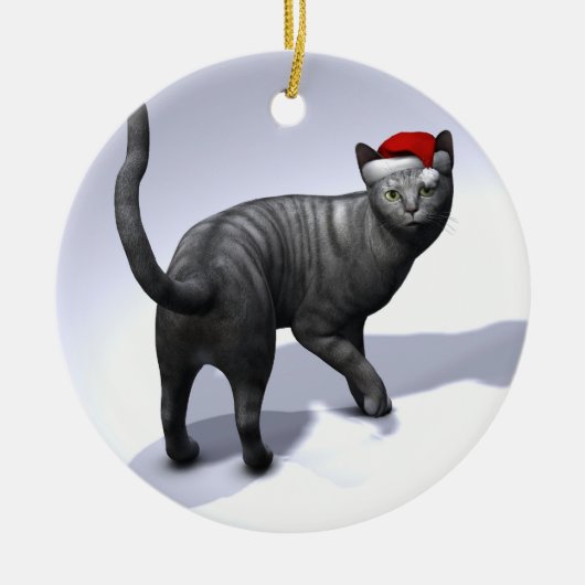 Xmas Silver Tabby Cat Keramik Ornament (Vorne)
