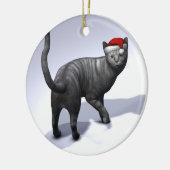 Xmas Silver Tabby Cat Keramik Ornament (Links)