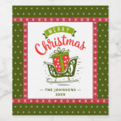 Xmas Sleigh Red Green Ribbon Snowflake Custom Text Weinetikett (Einzelnes Label)