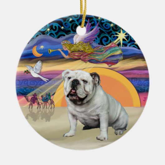 Xmas Star - White English Bulldog Keramikornament (Vorne)