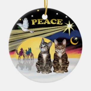 Xmas Star -Zwei getigerte Katzen (AmSH) Keramik Ornament