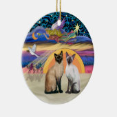 Xmas Star - Zwei siamesische Katzen Keramik Ornament (Rechts)