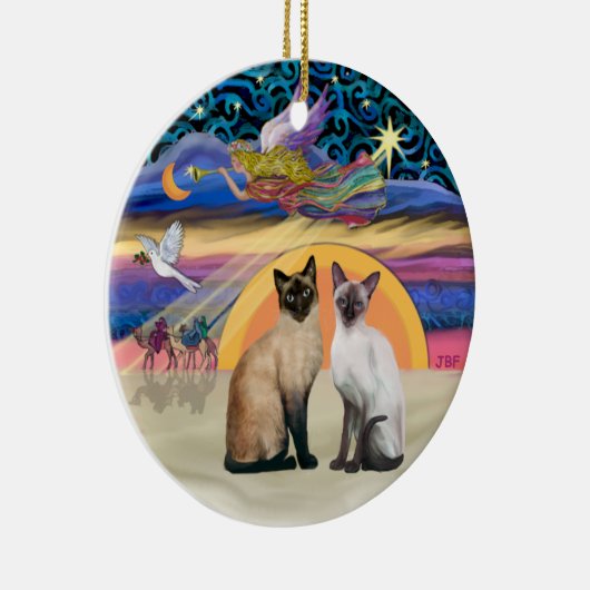 Xmas Star - Zwei siamesische Katzen Keramik Ornament (Rechts)