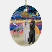 Xmas Star - Zwei Standard Poodles (W+Blk) Keramikornament (Rechts)