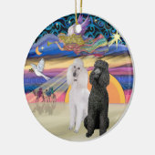 Xmas Star - Zwei Standard Poodles (W+Blk) Keramikornament (Links)