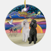 Xmas Star - Zwei Standard Poodles (W+Blk) Keramikornament (Hinten)